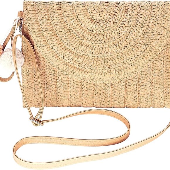 Straw Clutch Bag Women Woven Purse Shoulder Casual Beach Handbag Wallet - Picture 2 of 7